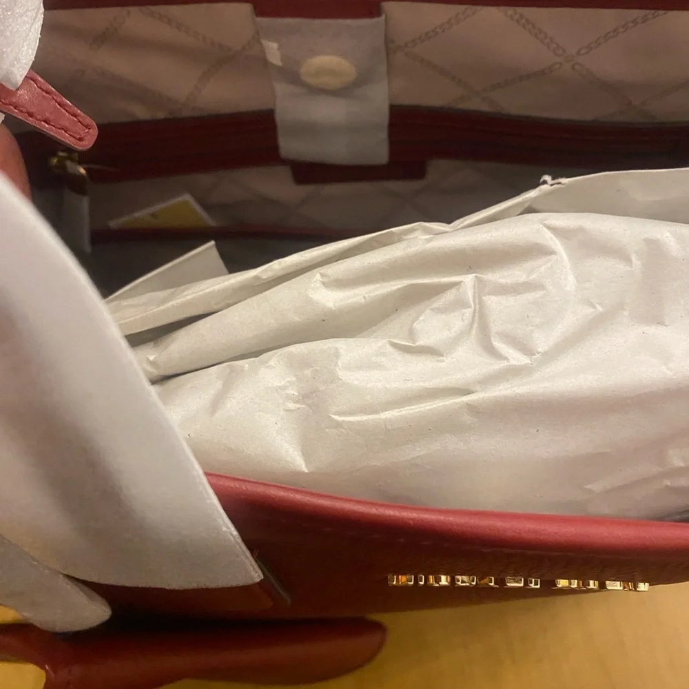 Michael Kors Eve Large Red Brandy Leather Tote Bag & Wallet New Tags Authentic - Picture 9 of 16